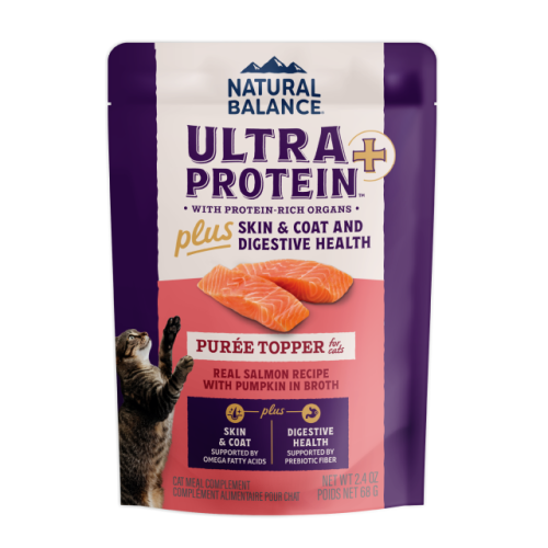 Natural Balance Ultra Protein 2.4oz Plus [Skin & Coat and Digestive Health ] Puree Topper "Pouch" for Cats "Real Salmon Recipe with Pumpkin in Broth" 雪山牌 超.頂級 三文魚南瓜肉泥佐餐 皮毛和消化健康  (00696)